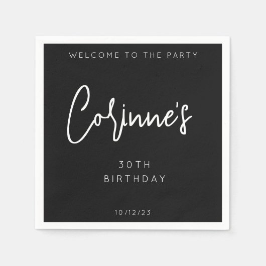 Minimalist Black Calligraphic 30th Birthday Party Serviette (Vorderseite)