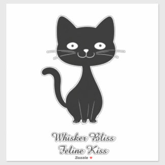 Minimalist Black Cat Cartoon Funny Cat Illustratio Aufkleber