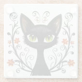 Minimalist Black Cat Green Eyes Filigree Design Glasuntersetzer (Rückseite)