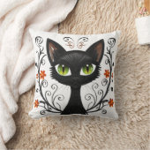 Minimalist Black Cat Green Eyes Filigree Design Kissen (Decke)