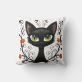 Minimalist Black Cat Green Eyes Filigree Design Kissen (Vorderseite)