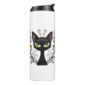 Minimalist Black Cat Green Eyes Filigree Design Thermosbecher (Nach links gedreht)