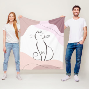 Minimalist Black Cat Organic Boho Formen Monogramm Fleecedecke