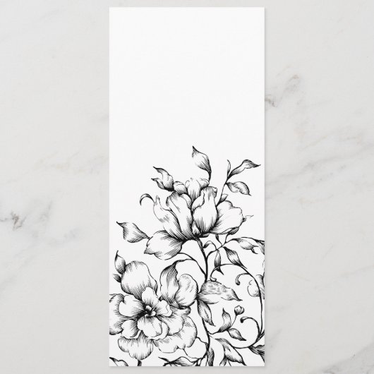 Minimalist Black Floral Place Card Menu Menükarte (Rückseite)