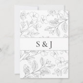 Minimalist Black Floral Wedding Invitation Einladung (Vorderseite)