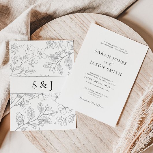 Minimalist Black Floral Wedding Invitation Einladung