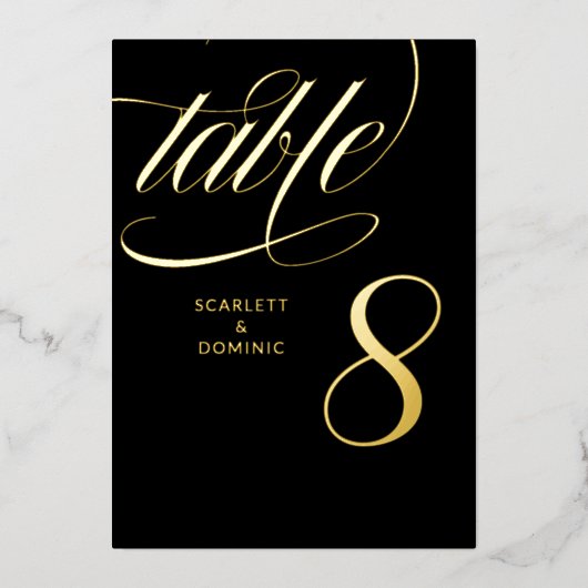Minimalist Black Foil Script Wedding Table Number Folieneinladung (Vorderseite)