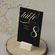 Minimalist Black Foil Script Wedding Table Number