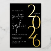 Minimalist Black & Gold Graduation Foil Invitation Folieneinladung (Vorderseite)