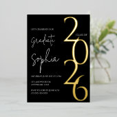 Minimalist Black & Gold Graduation Foil Invitation Folieneinladung (Stehend vorne)