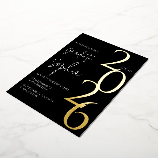 Minimalist Black & Gold Graduation Foil Invitation Folieneinladung (Gedreht)