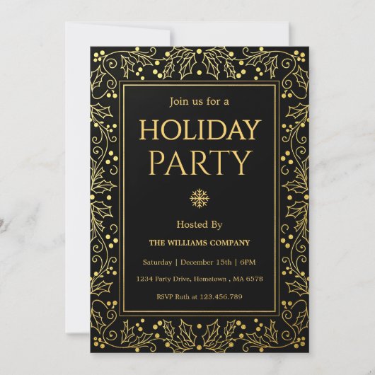 Minimalist Black & Gold Holiday Gathering Einladung (Vorderseite)