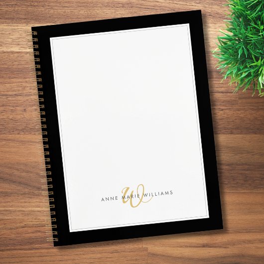Minimalist Black Gold Zwei-Rahmen-Monogramm Notizblock
