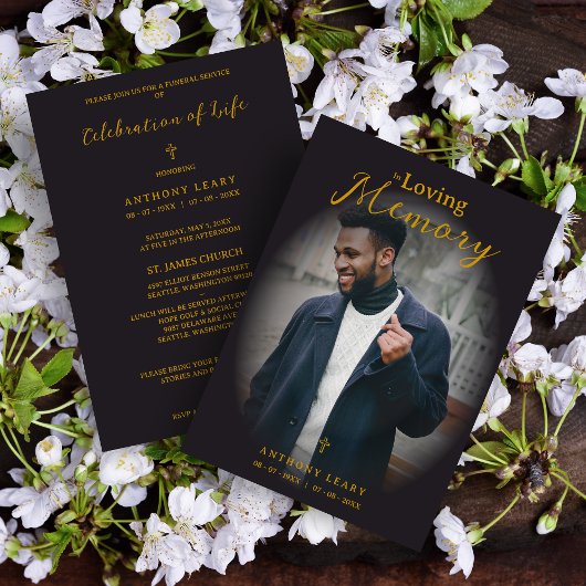 Minimalist Black Gradient Overlay Photo Funeral Einladung