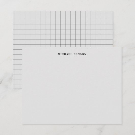 Minimalist Black Gray Grid Monogram Professional Mitteilungskarte (Vorne/Hinten)