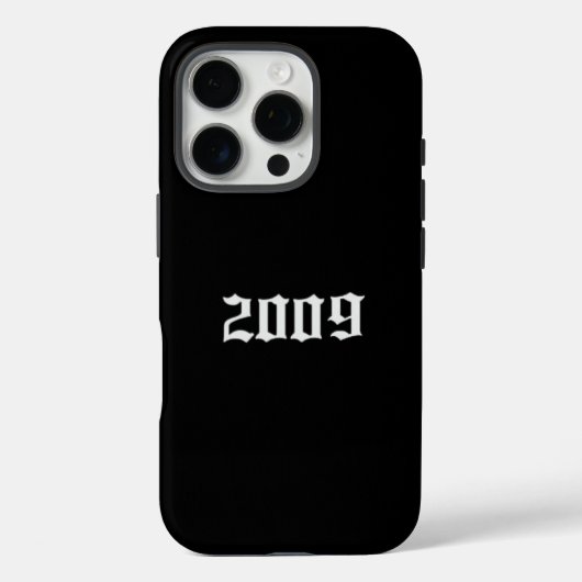 Minimalist Black iPhone Case with “2009” Gothic (Rückseite)