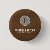 Minimalist Black Leather Custom Name Button Badge (Vorderseite)