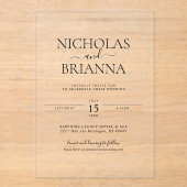 Minimalist Black Modern Classic Wedding Acryleinladungen (Vorderseite)