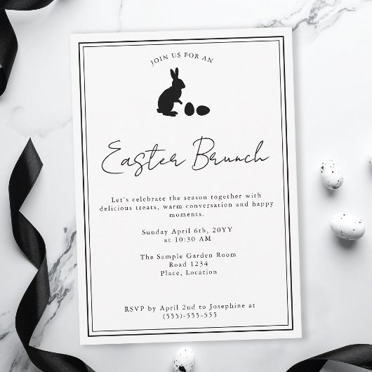 Minimalist Black On White Bunny Easter Brunch Einladung