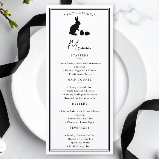 Minimalist Black On White Bunny Modern Easter Menu Menükarte