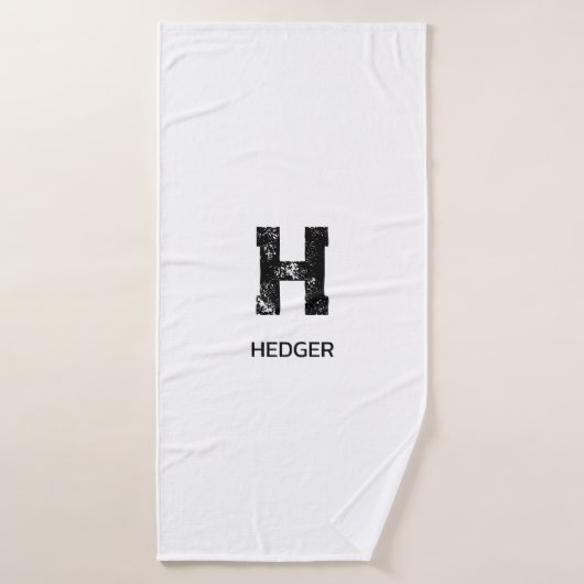 MINIMALIST BLACK ONE LETTER MONOGRAM NAME WHITE BADEHANDTUCH (Badehandtuch)