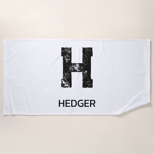 MINIMALIST BLACK ONE LETTER MONOGRAM NAME WHITE STRANDTUCH (Vorderseite)