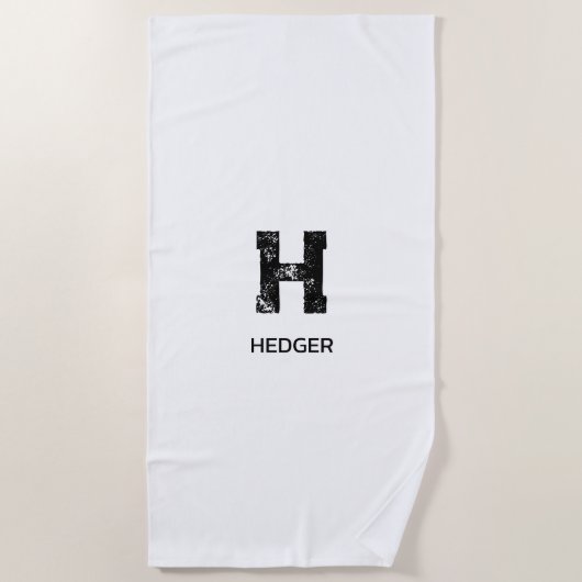 MINIMALIST BLACK ONE LETTER MONOGRAM NAME WHITE STRANDTUCH (Vorderseite)