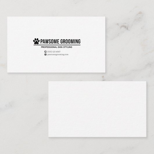 Minimalist Black Paw Logo Professional Dog Groomin Visitenkarte (Vorne/Hinten)