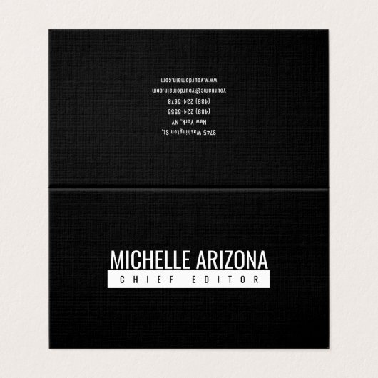 Minimalist Black Professional Modern Premium Linen Visitenkarten (Außenseite Aufgefaltet)
