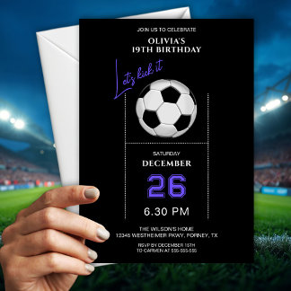 Minimalist Black Soccer Birthday Invitation Einladung