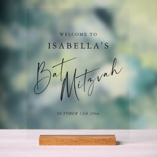 Minimalist Black Text Bat Mitzvah Clear Welcome Acrylschild (Neutral)