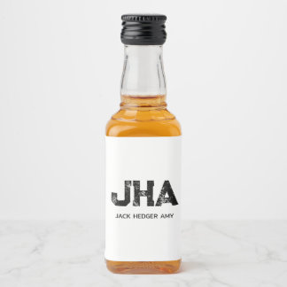 MINIMALIST BLACK THREE LETTER MONOGRAM NAME WHITE ALKOHOLFLASCHENETIKETT