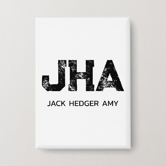 MINIMALIST BLACK THREE LETTER MONOGRAM NAME WHITE BUTTON (Vorderseite)