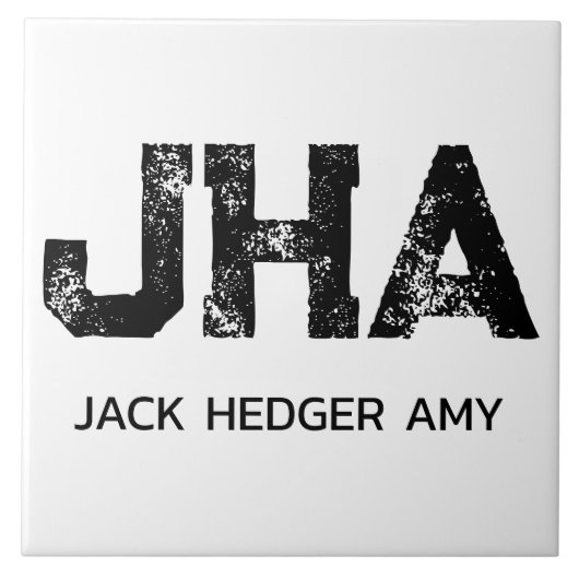 MINIMALIST BLACK THREE LETTER MONOGRAM NAME WHITE FLIESE (Vorderseite)