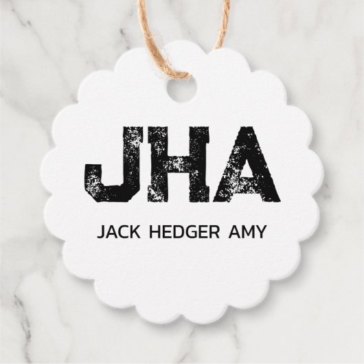 MINIMALIST BLACK THREE LETTER MONOGRAM NAME WHITE GESCHENKANHÄNGER (Vorderseite)