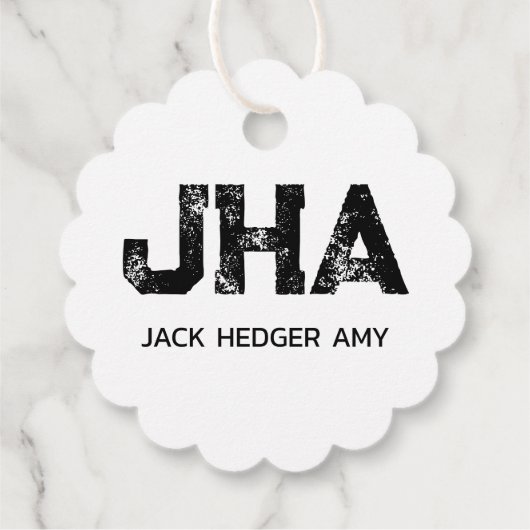 MINIMALIST BLACK THREE LETTER MONOGRAM NAME WHITE GESCHENKANHÄNGER (Rückseite)