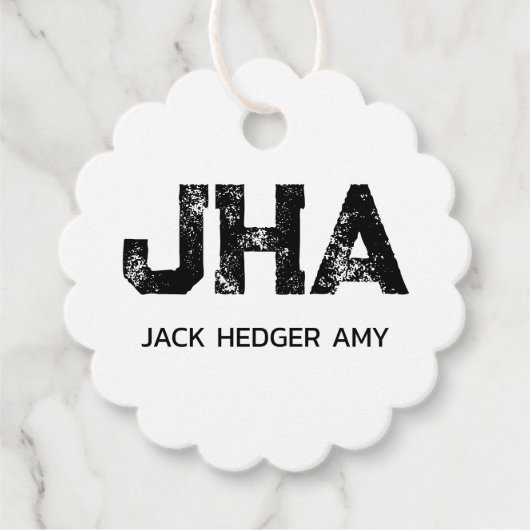 MINIMALIST BLACK THREE LETTER MONOGRAM NAME WHITE GESCHENKANHÄNGER (Vorderseite)