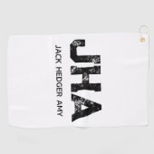 MINIMALIST BLACK THREE LETTER MONOGRAM NAME WHITE GOLFHANDTUCH (Horizontal)