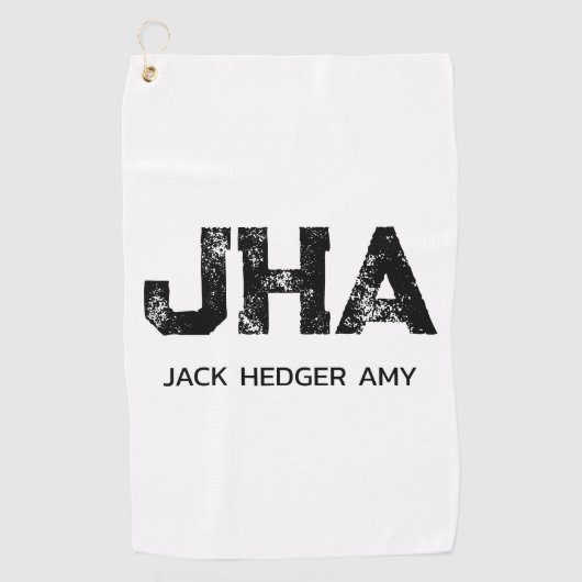 MINIMALIST BLACK THREE LETTER MONOGRAM NAME WHITE GOLFHANDTUCH (Vorderseite)