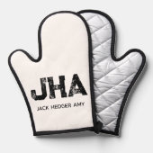 MINIMALIST BLACK THREE LETTER MONOGRAM NAME WHITE OFENHANDSCHUH (Vorderseite/Rückseite)