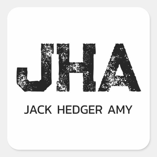 MINIMALIST BLACK THREE LETTER MONOGRAM NAME WHITE QUADRATISCHER AUFKLEBER (Vorderseite)