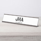 MINIMALIST BLACK THREE LETTER MONOGRAM NAME WHITE SCHREIBTISCHNAMENSPLAKETTE (Vorderseite )