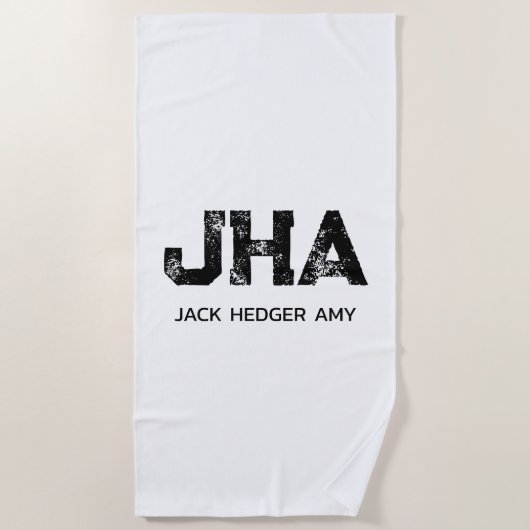 MINIMALIST BLACK THREE LETTER MONOGRAM NAME WHITE STRANDTUCH (Vorderseite)