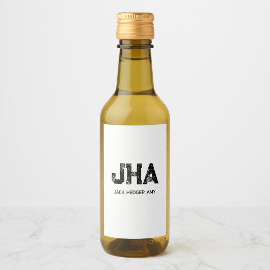 MINIMALIST BLACK THREE LETTER MONOGRAM NAME WHITE WEINETIKETT (Vorderseite)