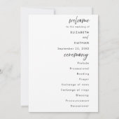 Minimalist Black Tie Wedding Ceremony Program Einladung (Rückseite)