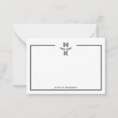 Minimalist Black Two Border Monogram Note Card Mitteilungskarte (Vorderseite)