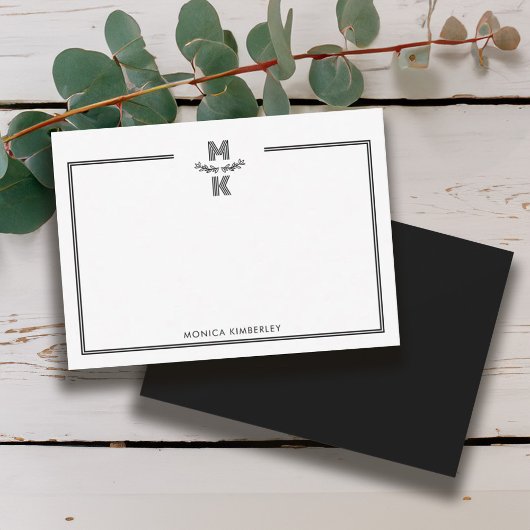 Minimalist Black Two Border Monogram Note Card Mitteilungskarte
