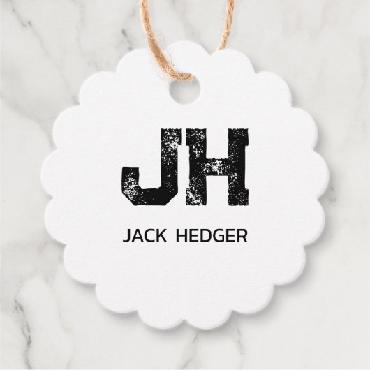 MINIMALIST BLACK TWO LETTER MONOGRAM NAME WHITE GESCHENKANHÄNGER (Vorderseite)