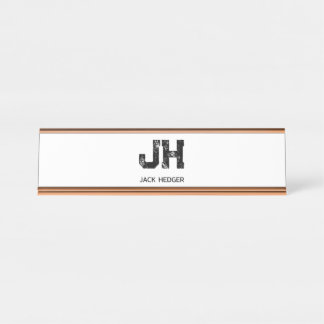 MINIMALIST BLACK TWO LETTER MONOGRAM NAME WHITE SCHREIBTISCHNAMENSPLAKETTE