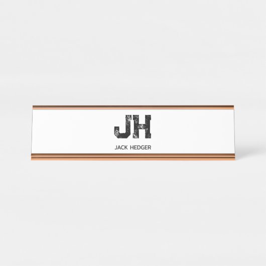 MINIMALIST BLACK TWO LETTER MONOGRAM NAME WHITE SCHREIBTISCHNAMENSPLAKETTE (Vorderseite )